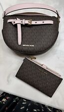 Michael Michael Kors Emilia Half Moon Pink And Brown Logo Bag And Wallet Combo