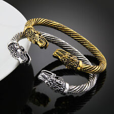 Men's Wolf Head Amulet Bracelet Norse Viking Ethnic Vintage Bangle Jewelry Gift