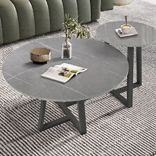 2PCS Modern Nesting Coffee Table Round Accent Cafe Table Grey Sintered Stone - Edison - US