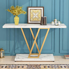 Modern Console Table Faux Marble Metal Frame Narrow Desk Entryway Hallway Table - Flanders - US