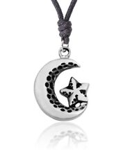 Crescent Star Moon Islam Muslim Silver Pewter Charm Necklace Pendant Jewelry