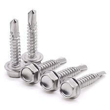 Glvaner #14 x 1-1/4 Stainless Steel 410 Hex Washer Head Self Tapping Screws ... - US"