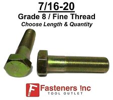 7/16-20 Hex Bolt Yellow Zinc Grade 8 Cap Screw Fine Thread (Choose Size & Qty) - Redding - US