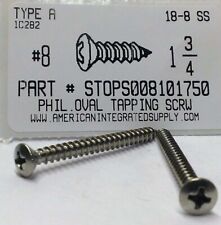 #8x1-3/4 Oval Head Phillips Tapping Screws Stainless Steel (25) - Detroit - US