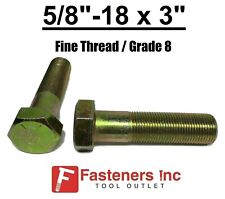 5/8-18 x 3 (PT) Hex Bolt Yellow Zinc Plated Grade 8 Cap Screw Fine Thread - Redding - US"