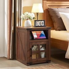 Barnyatoh Farmhouse Nightstand with Charging Station, Rustic End Table with T...