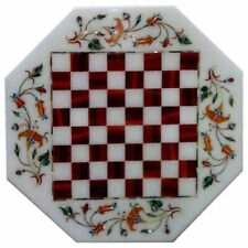 12'' white Marble Chess Table Top Pietra Dura Inlay lapis Children Game Kids p4