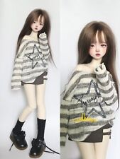 1/4 MSD BJD Clothes Thin Sweater Knitted Top Long Sleeve White+Gray Stripes Star