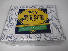 New BOY ZONE Kids White Navy Blue Construction Tools Sheet Set - Full