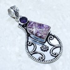 Charoite, Amethyst Gemstone Handmade Silver Jewelry Pendant 2.5 PRJ14313"