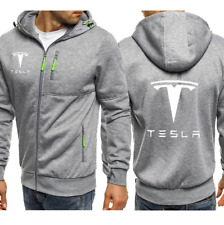 Men Hoodie Tesla Car Logo Print Design Casual Sports Zipper Fashion Clothes Gray