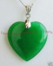 Natural Green Jade Heart Gems Pendant Jewelry Necklace 17 Silver Plated Chain"