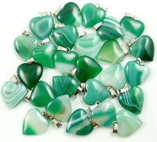 Wholesale 30pcs Green Stripe Agate Heart Shape Charms Pendants for Jewelry 20mm