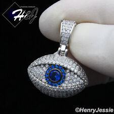 MEN WOMEN SOLID 925 STERLING SILVER ICY BLING CZ BLUE 3D EVIL EYE PENDANT*SP370