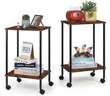 Rolling Side End Table Brown Set of 2 Easy To Assemble Multi-Functional Table - Mumbai - India