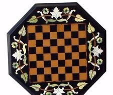 18 Black Marble Inlay Chess Table Top Semi Precious Stones Work Home Decor"