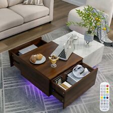 Modern Walnut+Marble 24Color LED Coffee Table Rectangle w/2Drawer,Remote Control - Los Angeles - US