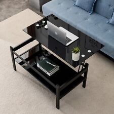 Glass Lift Top Coffee Table, 2-Layer Tempered Glass, Modern Simple, Black - Mumbai - India