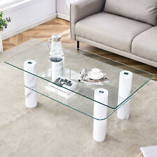 Modern minimalist double layered transparent tempered glass coffee table and cof - El Monte - US