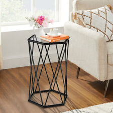 Hexagonal Accent End Table with Tempered Glass Top and Metal Frame - Sheridan - US