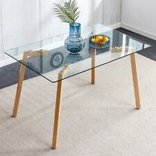 Modern Minimalist Glass Dining Table, 4-6 Seats, Tempered Top with Wooden Legs - Ontario - US