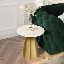 Modern Round Marble Side Table With Metal Pedestal Base For Living Room - US