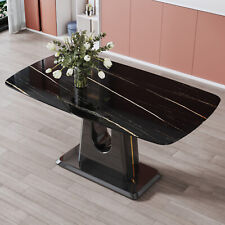 63*35.4*30 Modern Black Dining Table, Imitation Marble Tabletop w/U-Shaped Legs - Ontario - US"