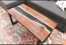 Custom Live Edge Epoxy Black Resin Wooden River Style Dining Office Table Top