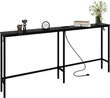 Leomonio 70 Inch Narrow Console Table with Outlet, Skinny Sofa Black - US