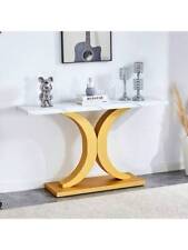 Modern minimalist foyer table with white top, gold brackets and base plate - Ontario - US