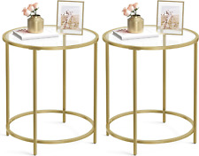 VASAGLE Round Side Tables, Set of 2, Glass End Tables with Metal Frame, Gold for - Clinton - US