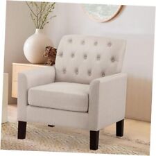 Keene 30”Accent Fabric Upholstered Arm Tufted Comfy for Reading in Linen Beige - Miami - US