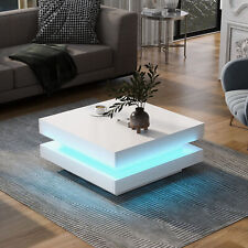 High Gloss Minimalist LED 2-Tier Square Coffee Table - Ontario - US