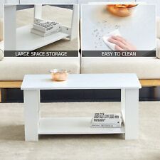 A modern minimalist white double layered rectangular coffee table MDF durable - El Monte - US