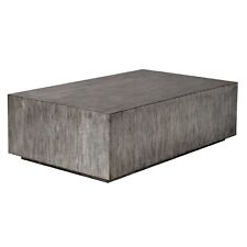 Modern Minimalist Wood Cube Block Coffee Table Solid Rectangle Gray Distressed - US