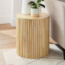 16 Round Pedestal End Table - Modern Fluted Solid Wood Accent Table - Mumbai - India"