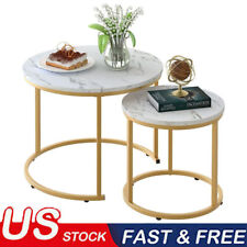 Coffee Table Nesting White Set 2 Side Set Golden Frame Circular Marble Pattern - Mumbai - India