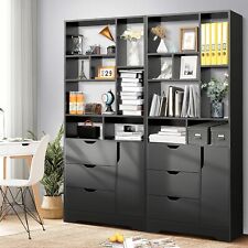 Stylish Black Bookshelf 71 Tall Bookshelf with Doors& 3 Drawers Wood Bookshelf - Hacienda Heights - US"