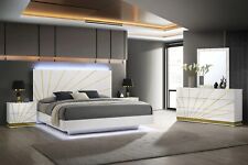 Modern Italian 4PC Gloss White Gold LED Queen King Bed Set Minimalist Furniture - Houston - US