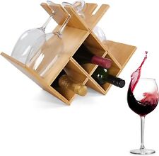 G Francis Countertop Wine Rack with Glass Holder - 3 Bottle Bamboo Wine... - San Ramon - US