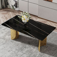 Modern living room minimalist dining table black glass top golden metal leg - Fontana - US