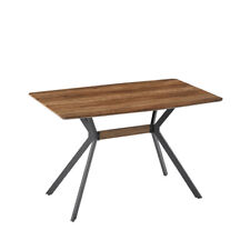 Modern Minimalist Dining Table MDF Top Black Metal Legs - Walnut - US