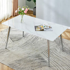 Modern Minimalist Rectangular Dining Table White Imitation Marble Tabletop - Mumbai - India