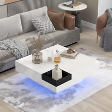 White Square Coffee Table with LED Light, Detachable Tray and Plug-In 16-Color L - CA