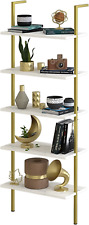 Ladder Shelf White Marble Open Bookshelf 5-Tier Wall-Mounted Wood Rack Industria - Mumbai - India