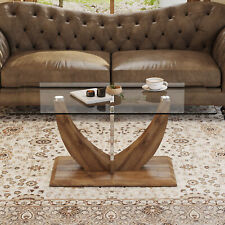 Modern minimalist transparent tempered glass coffee table with wooden MDF legs - Mumbai - India