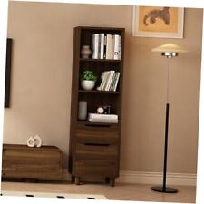 Short Narrow Bookcase with Doors - 59 Inches Wooden High 5-Tier Walnut - Mumbai - India