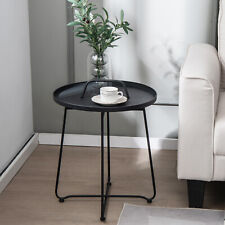 Round Side Table Coffee Table w/ X-Shaped Frame & Anti-Slip Foot Pads Black - Fontana - US