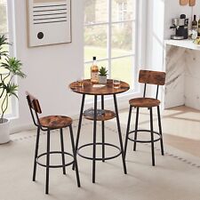 Round Bar Stool Set with Shelves, Backrest, Rustic Brown, 23.6D x 35.4"H - Ontario - US"