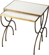 Nesting Tables BACCHUS Minimalist Distressed Gold Metalworks Gray Set 2 Marble - Newberry - US